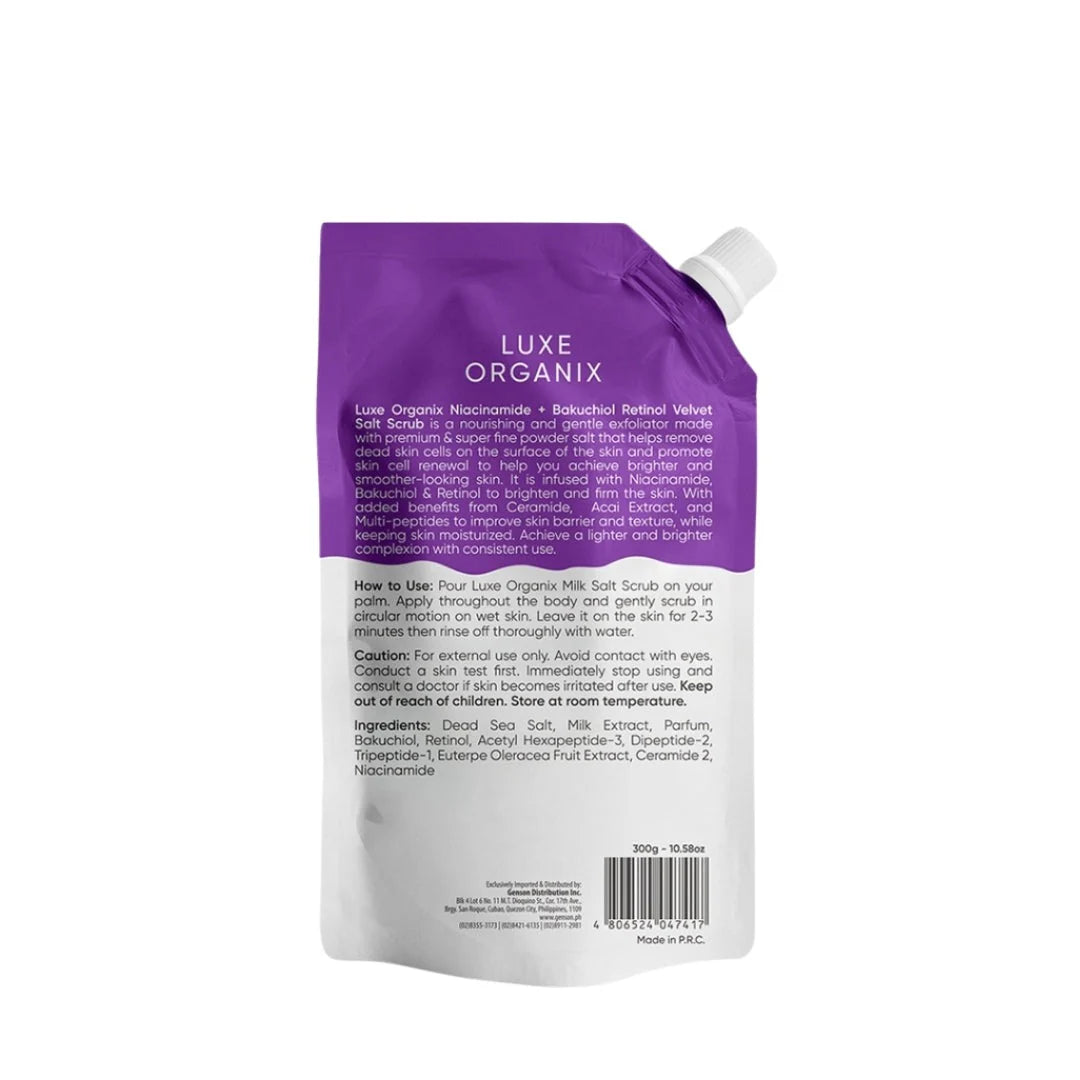 LUXE ORGANIX Niacinamide + Bakuchiol Retinol Velvet Salt Scrub 300g